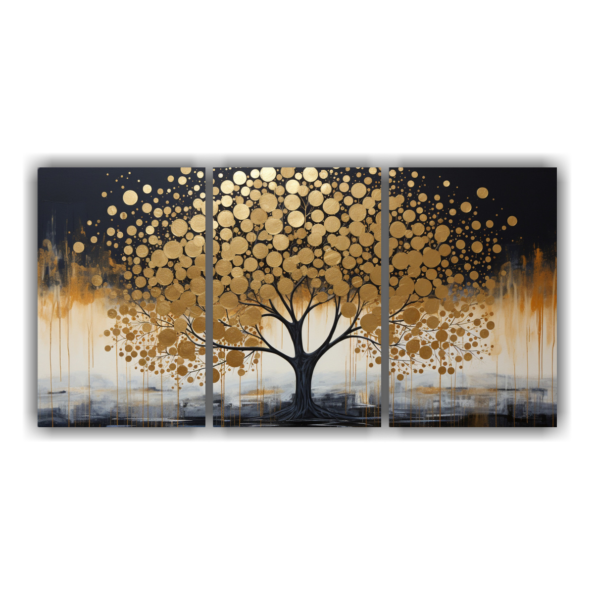 CUADROS ESTÉTICOS DE ÁRBOL NEGRO Y DORADO EN 90X45 CM - 1