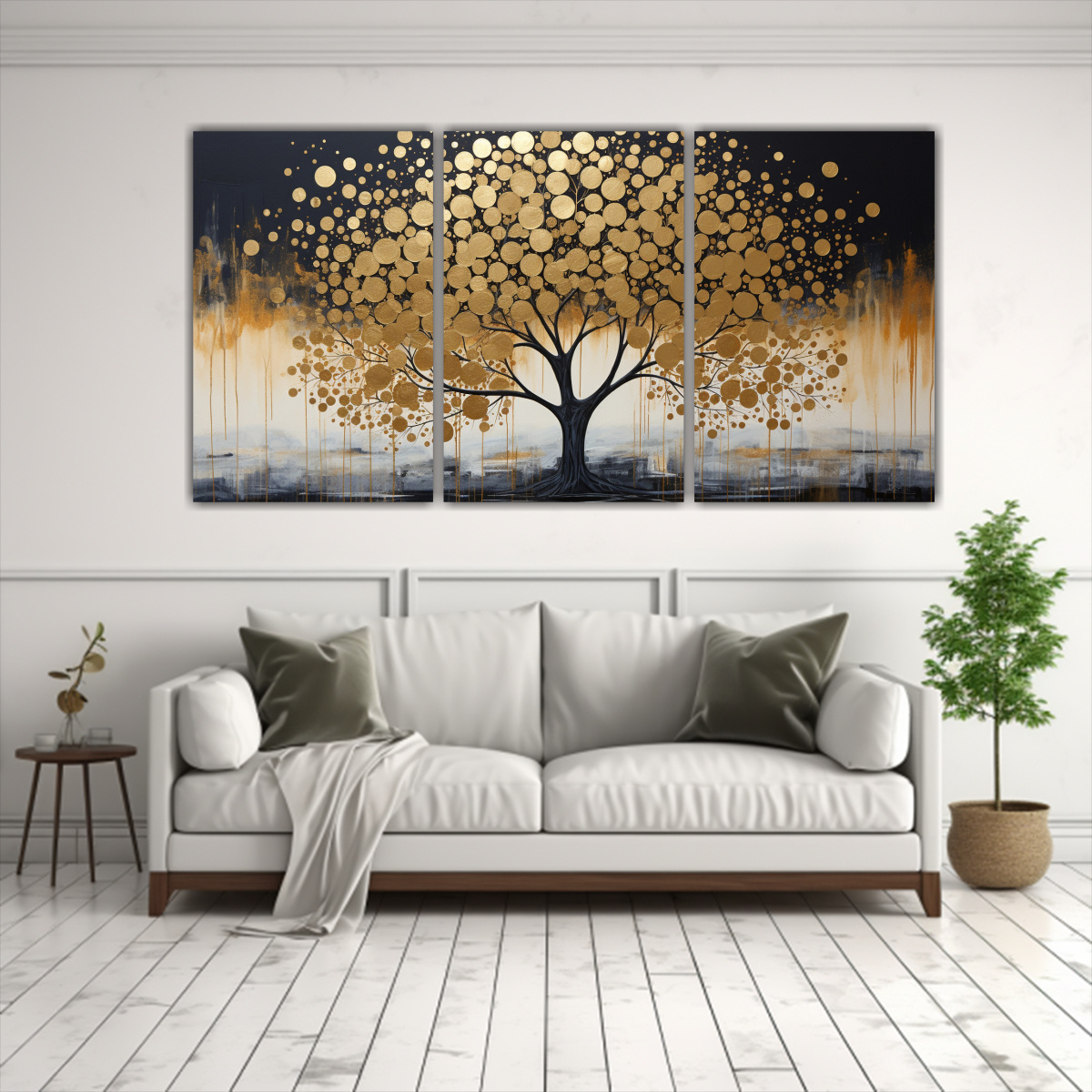CUADROS ESTÉTICOS DE ÁRBOL NEGRO Y DORADO EN 90X45 CM - 2