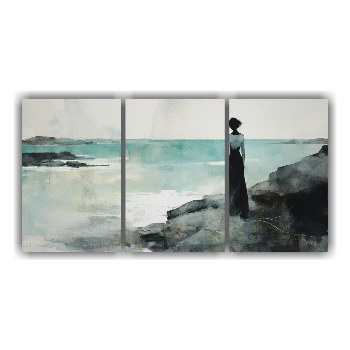 CUADRO TELA HORIZONTAL URBANO PLATEADO Y TURQUESA 240X120 CM - 1