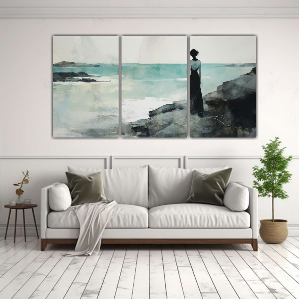 CUADRO TELA HORIZONTAL URBANO PLATEADO Y TURQUESA 240X120 CM - 2