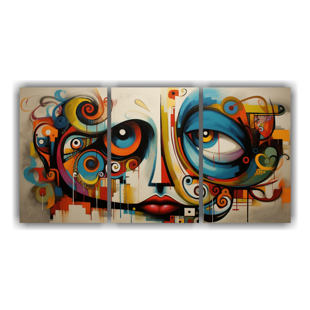 PINTURAS ABSTRACTAS DE CARAS EN LIENZO DE ALTA 150X75 CM - 1