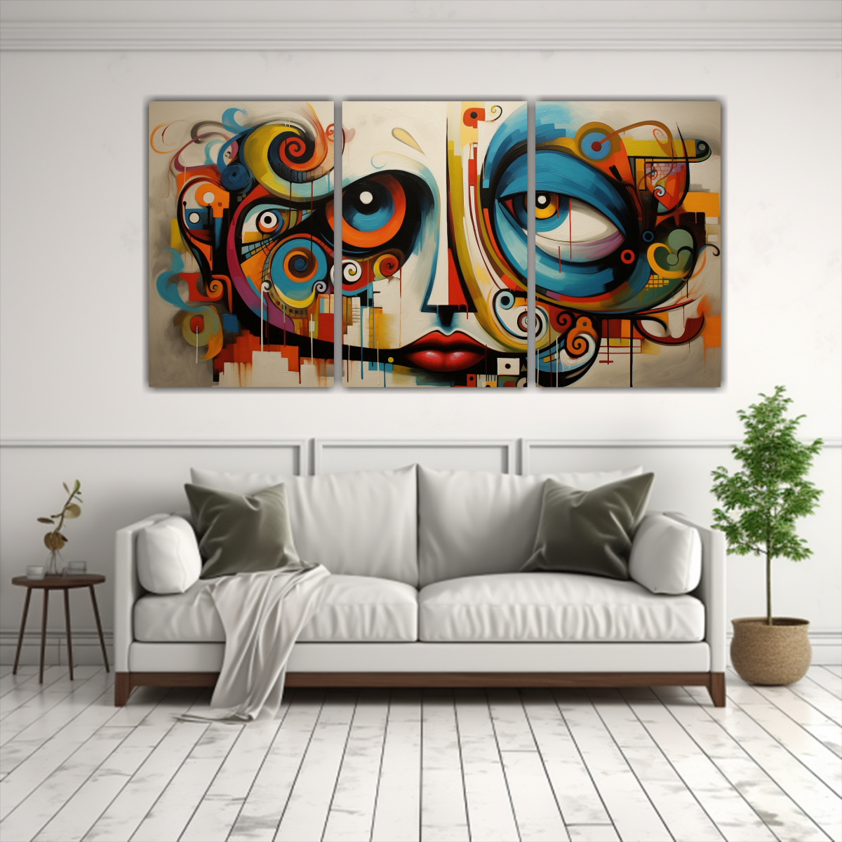 PINTURAS ABSTRACTAS DE CARAS EN LIENZO DE ALTA 150X75 CM - 2