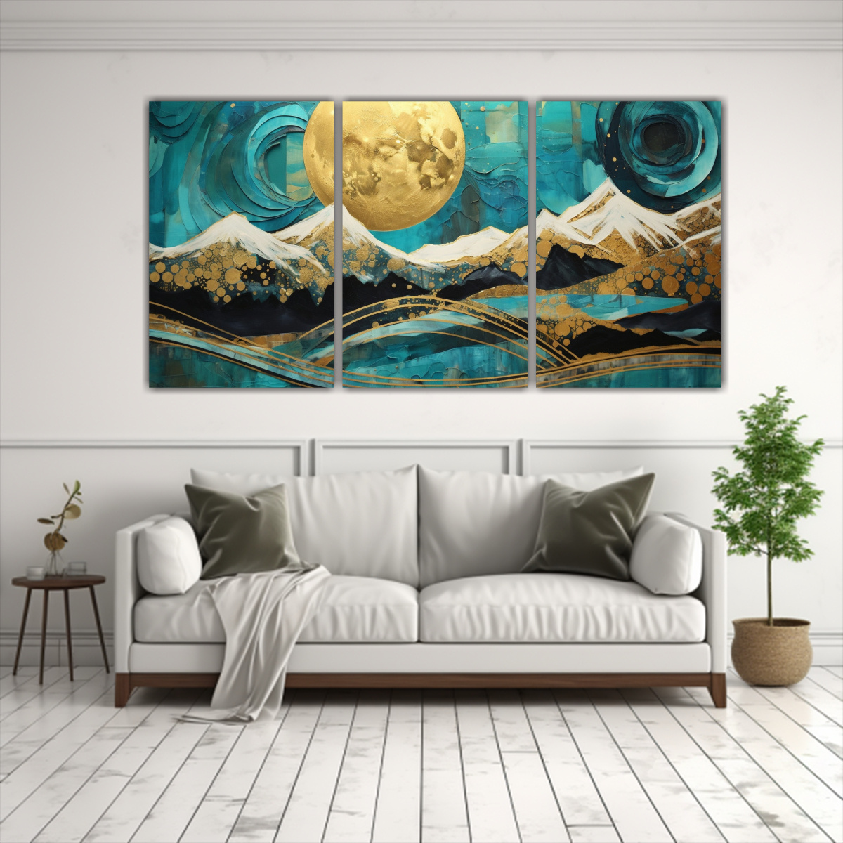 PINTURA CON LUNA Y MONTAÑAS AL ATARDECER 240X120 CM - 2