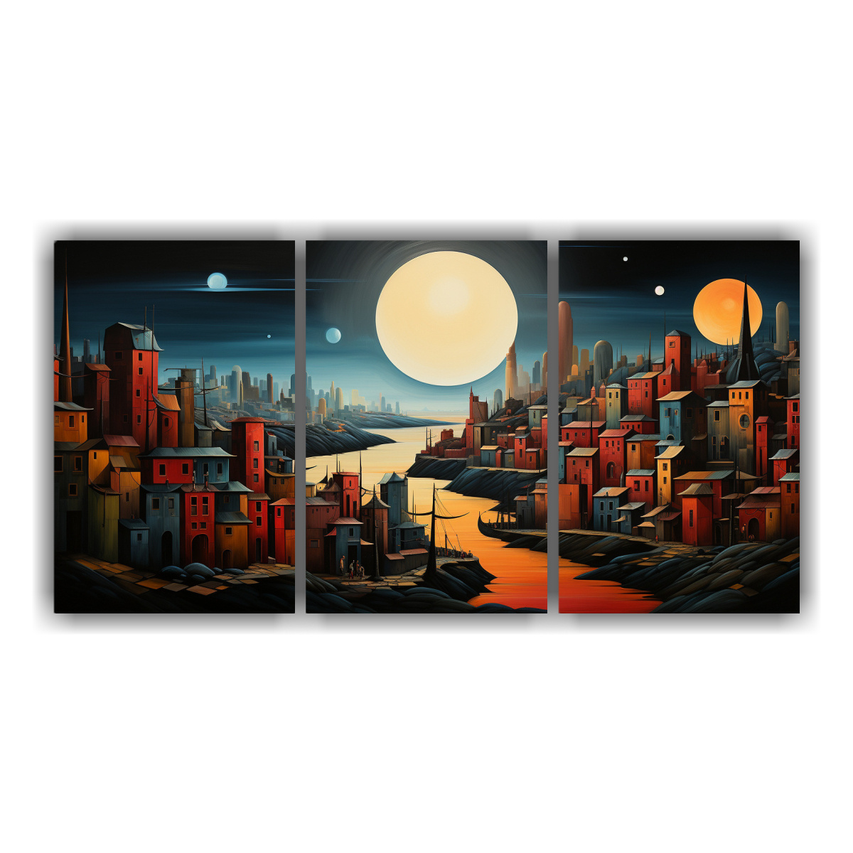 SET 3 PINTURAS DECORATIVAS DE SALA ESTILO CUBISTA 240X120 CM - 1