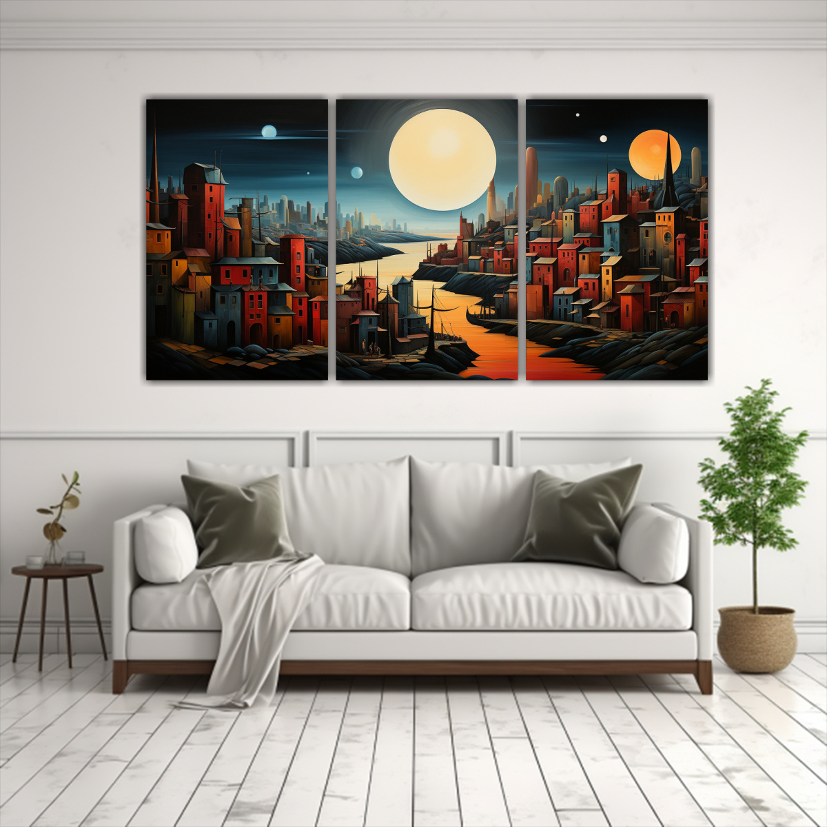 SET 3 PINTURAS DECORATIVAS DE SALA ESTILO CUBISTA 240X120 CM - 2