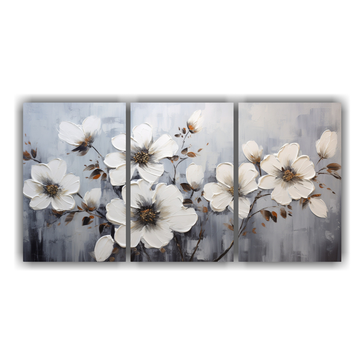 PINTURA EN LIENZO DE FLORES EN COLORES BLANCO Y 240X120 CM - 1