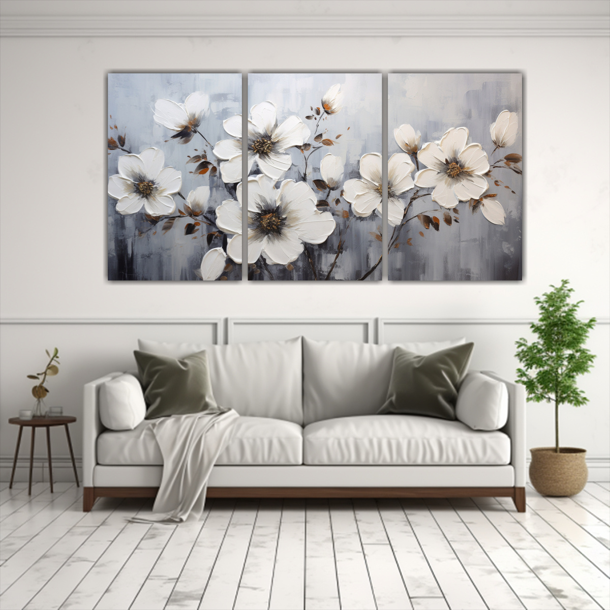 PINTURA EN LIENZO DE FLORES EN COLORES BLANCO Y 240X120 CM - 2
