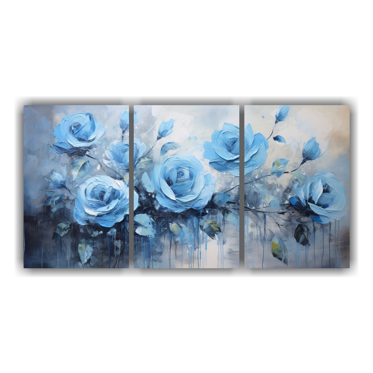 CUADROS VINTAGE DE ROSAS AZULES EN LIENZO ESTILO 120X60 CM - 1