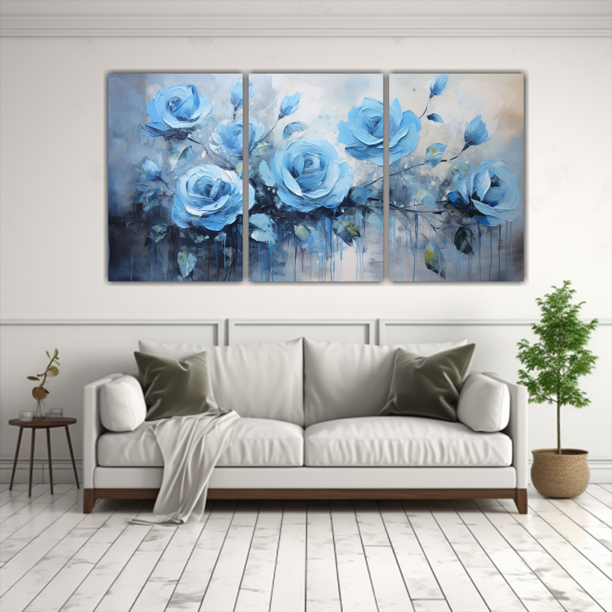 CUADROS VINTAGE DE ROSAS AZULES EN LIENZO ESTILO 120X60 CM - 2