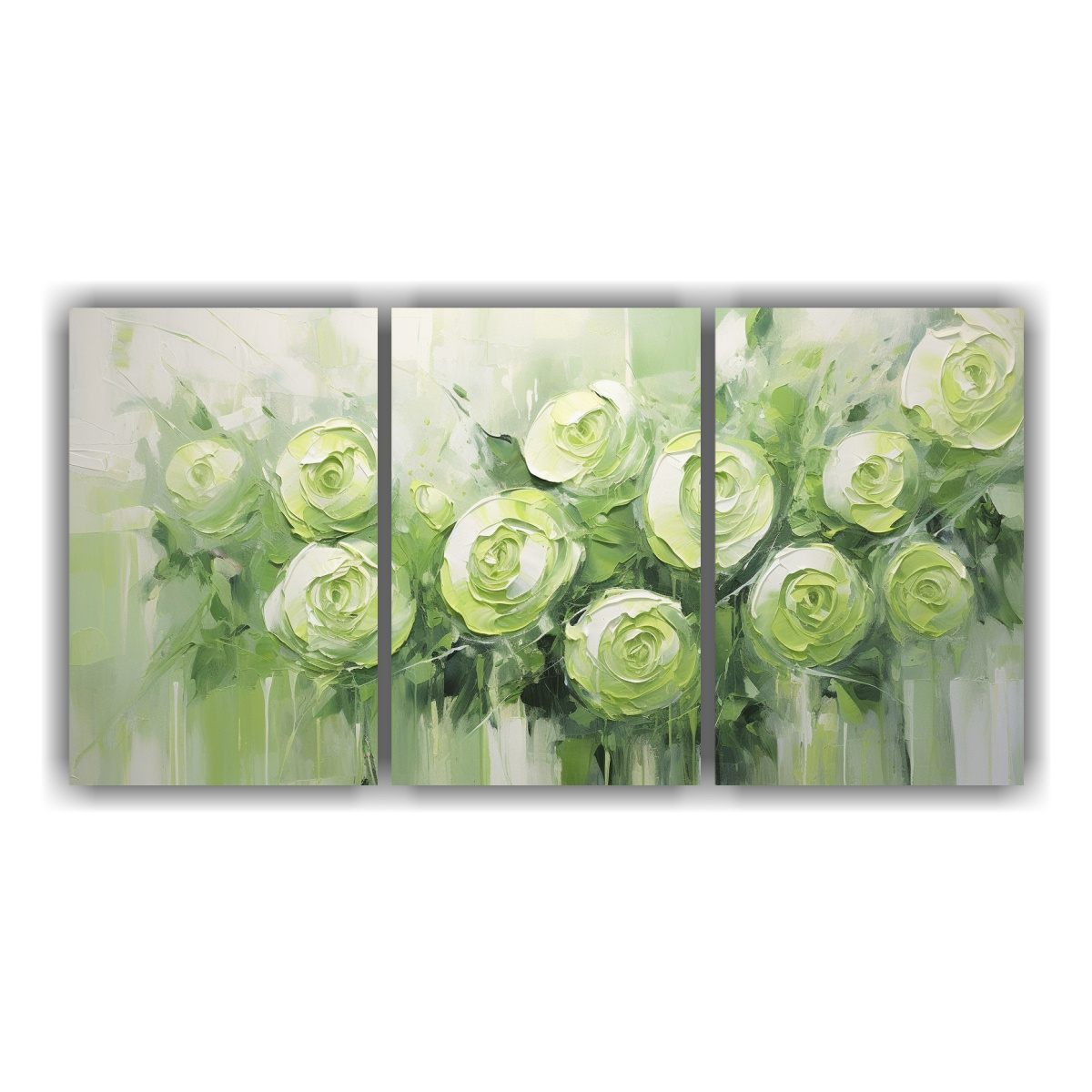 CUADRO TELA DISEÑO TEXTURA ROSAS VERDES ESTILO 60X30 CM - 1