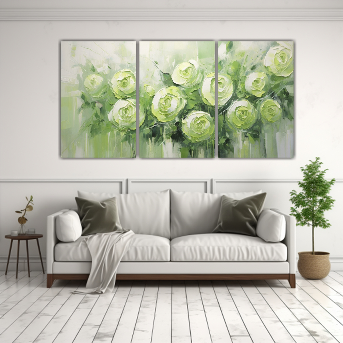 CUADRO TELA DISEÑO TEXTURA ROSAS VERDES ESTILO 60X30 CM - 2