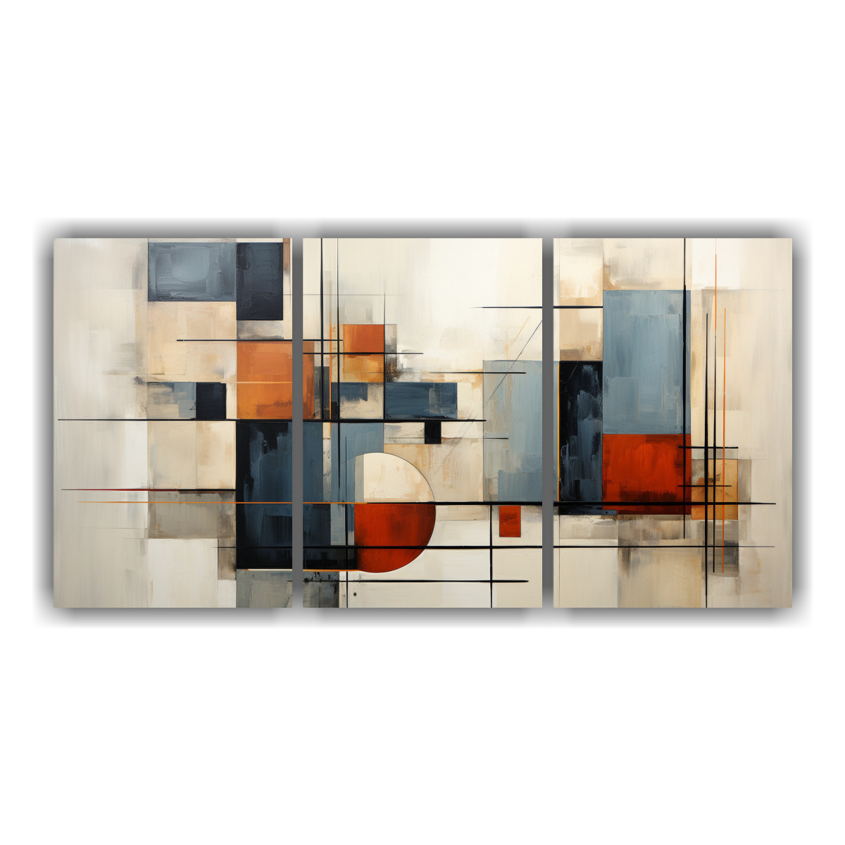 PINTURA ABSTRACTA GEOMÉTRICA EN COLORES NEUTROS, 150X75 CM - 1