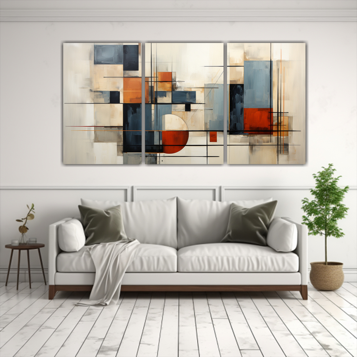 PINTURA ABSTRACTA GEOMÉTRICA EN COLORES NEUTROS, 150X75 CM - 2