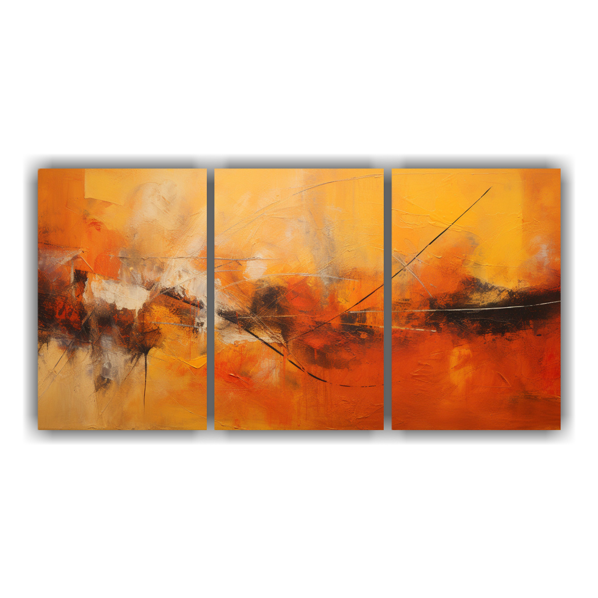CUADRO ABSTRACTO MODERNO TRES LIENZOS TIERRA 120X60 CM - 1