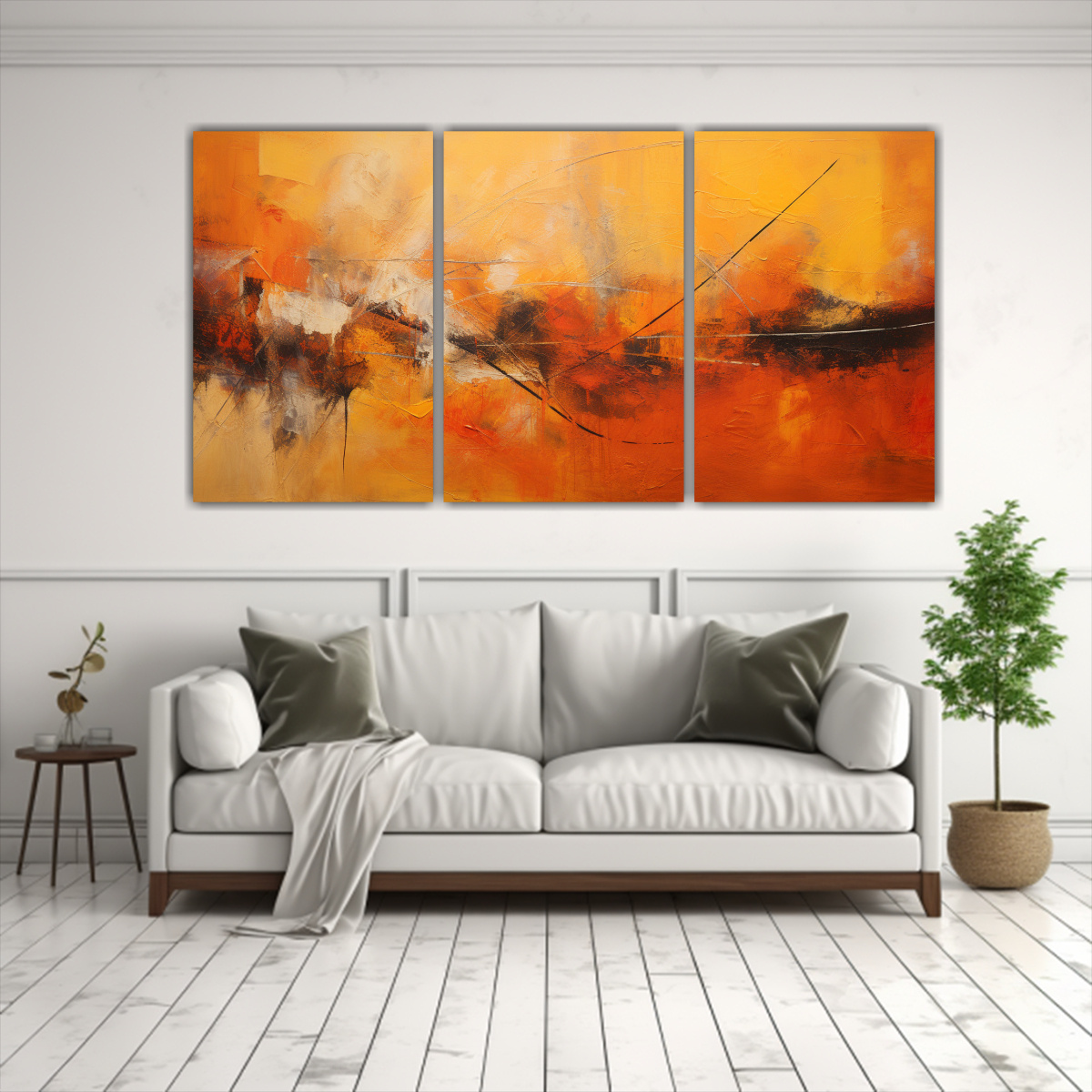 CUADRO ABSTRACTO MODERNO TRES LIENZOS TIERRA 120X60 CM - 2
