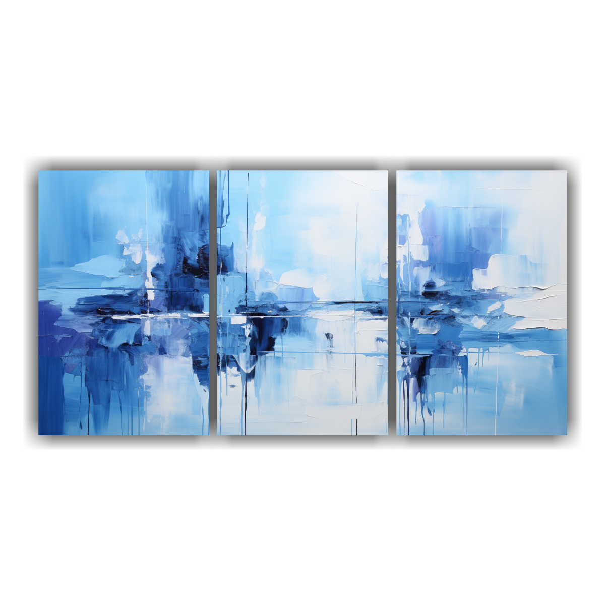 TRES CUADROS FOTOGRAFÍA ABSTRACTA AZUL CON LUCES 150X75 CM - 1