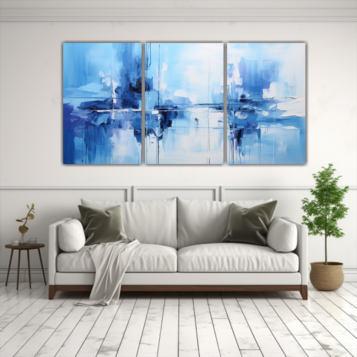 TRES CUADROS FOTOGRAFÍA ABSTRACTA AZUL CON LUCES 150X75 CM - 2