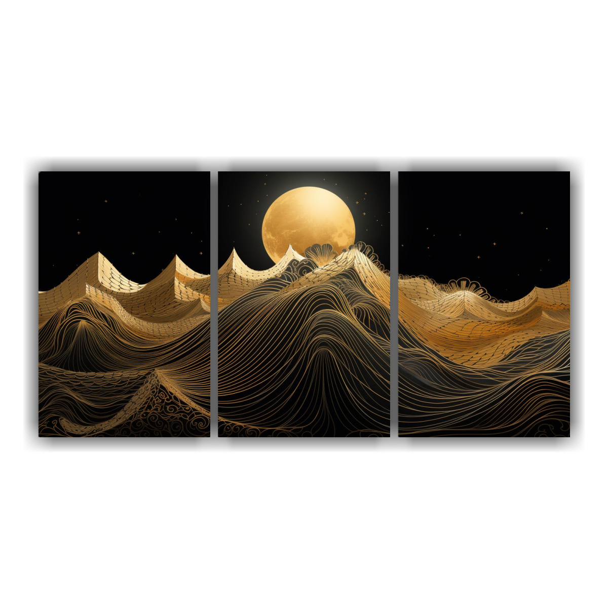 PAISAJE DORADO RODEADO POR UN RÍO EN CUADRO DE 150X75 CM - 1