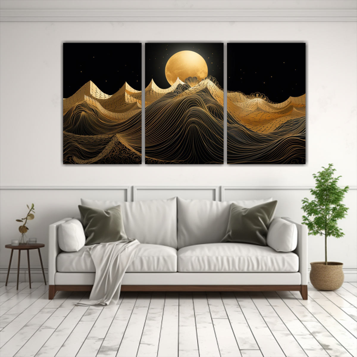 PAISAJE DORADO RODEADO POR UN RÍO EN CUADRO DE 150X75 CM - 2
