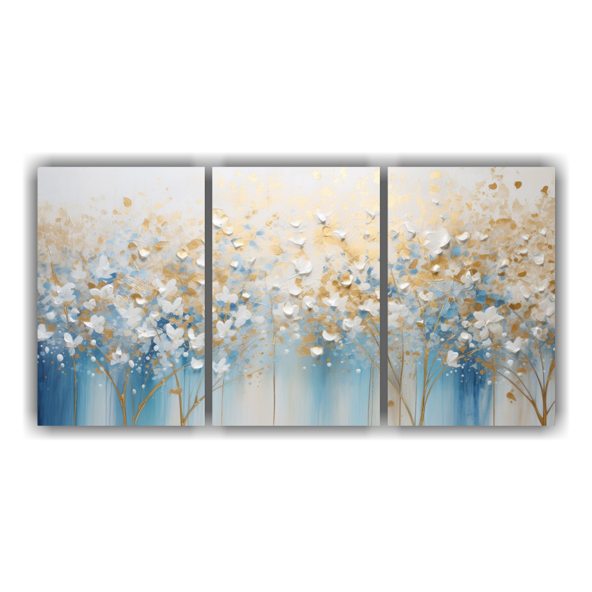 CONJUNTO DE 3 CUADROS VINTAGE EN BLANCO Y DORADO 120X60 CM - 1