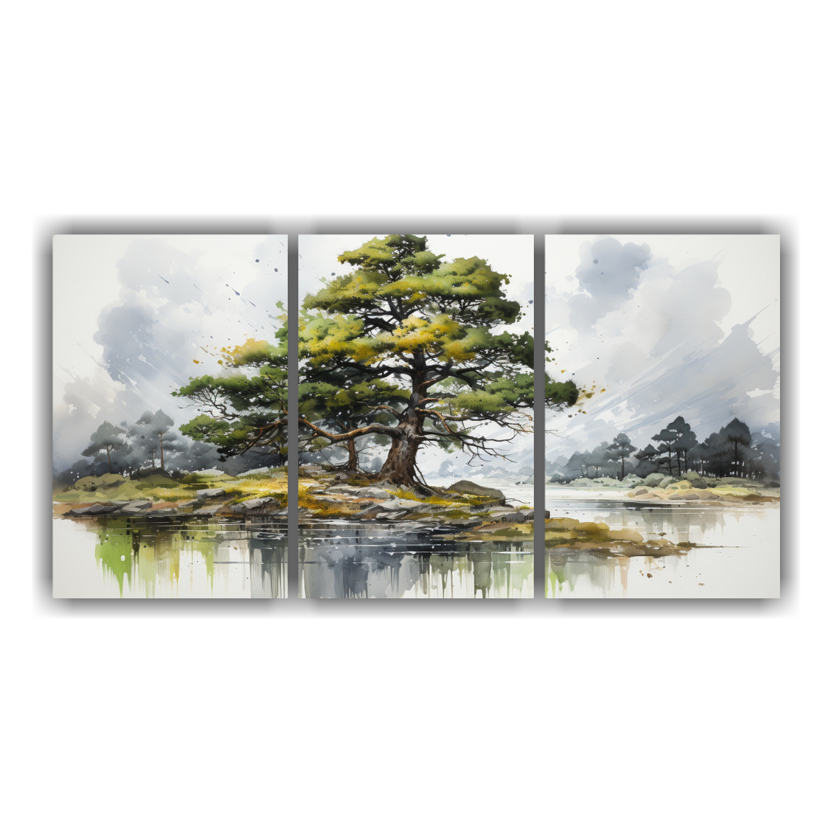 JUEGO DE 3 CUADROS COLORIDOS DE UN PINO ESCOCÉS 90X45 CM - 1
