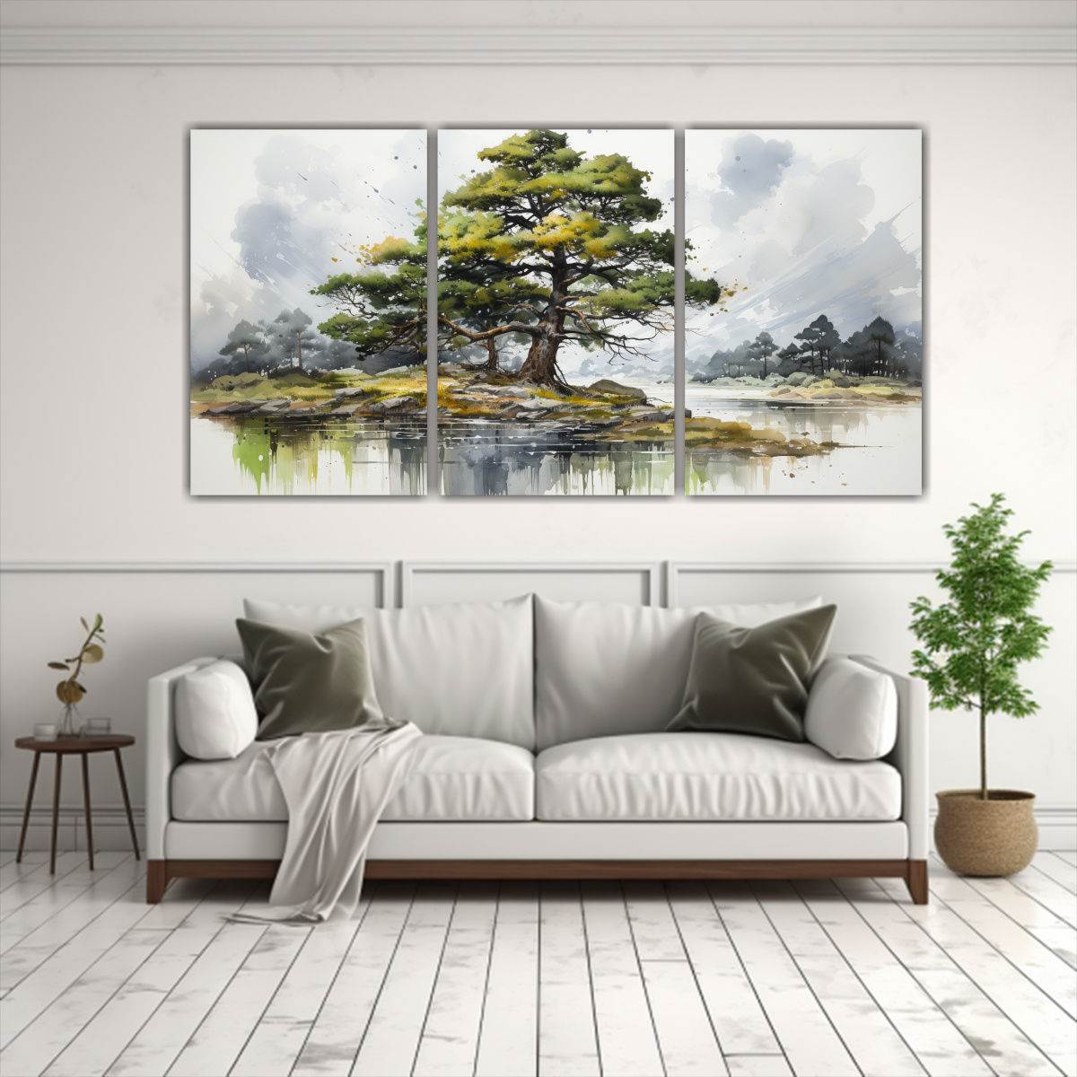 JUEGO DE 3 CUADROS COLORIDOS DE UN PINO ESCOCÉS 90X45 CM - 2