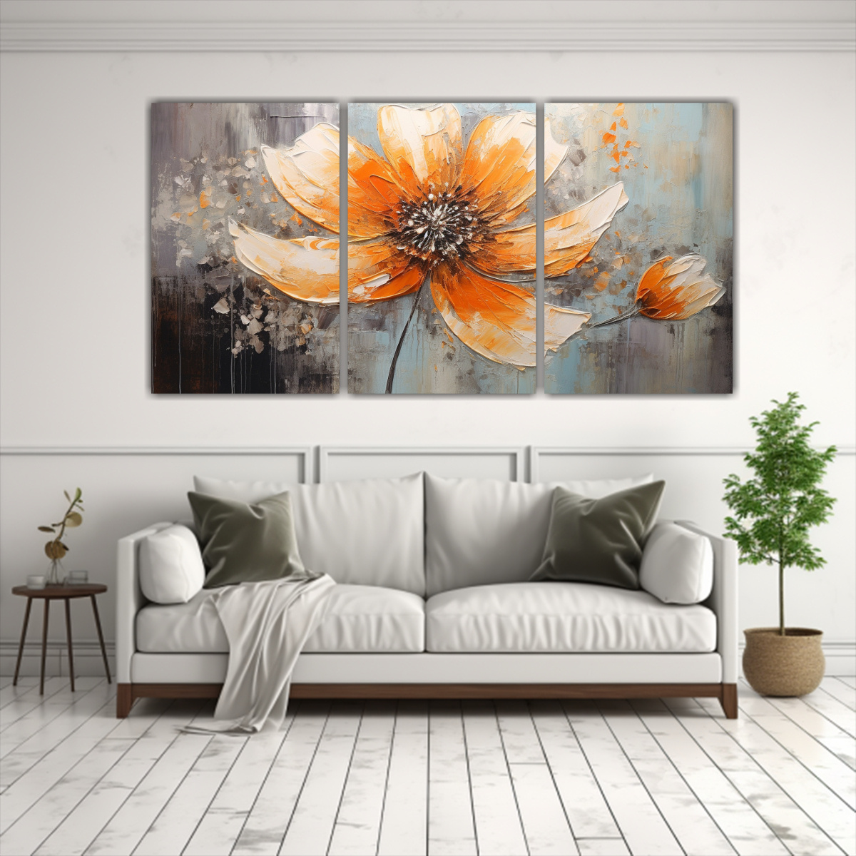 CUADRO DE FLORES NARANJAS CON COMPOSICIÓN 120X60 CM - 2