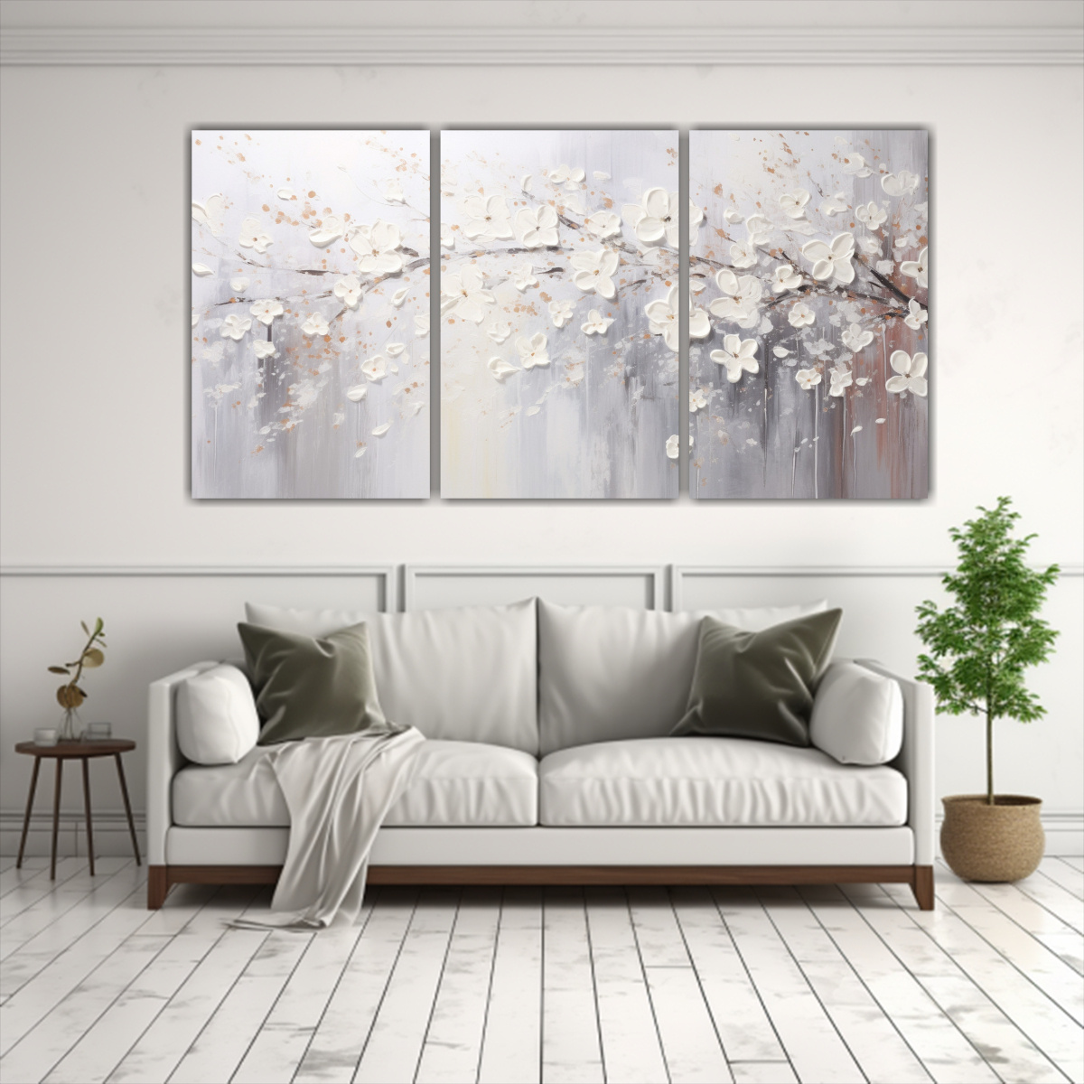CUADRO ABSTRACTO BLANCO Y PLATEADO ESTILO REFLEJO 240X120 CM - 2