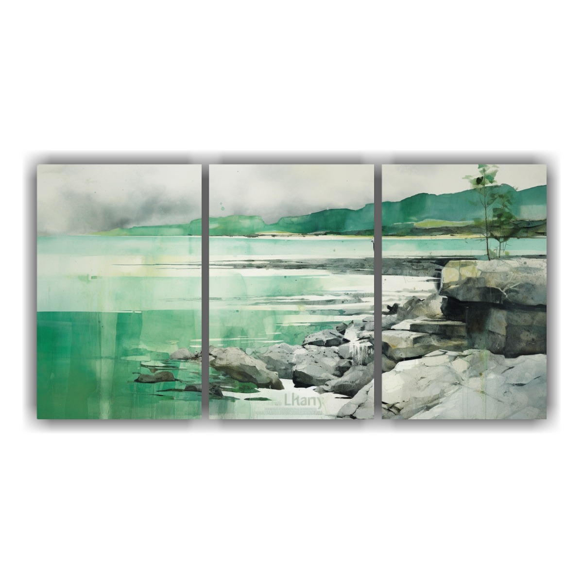CUADRO ACUARELA IMPACTANTE CON VERDE, TURQUESA Y 60X30 CM - 1