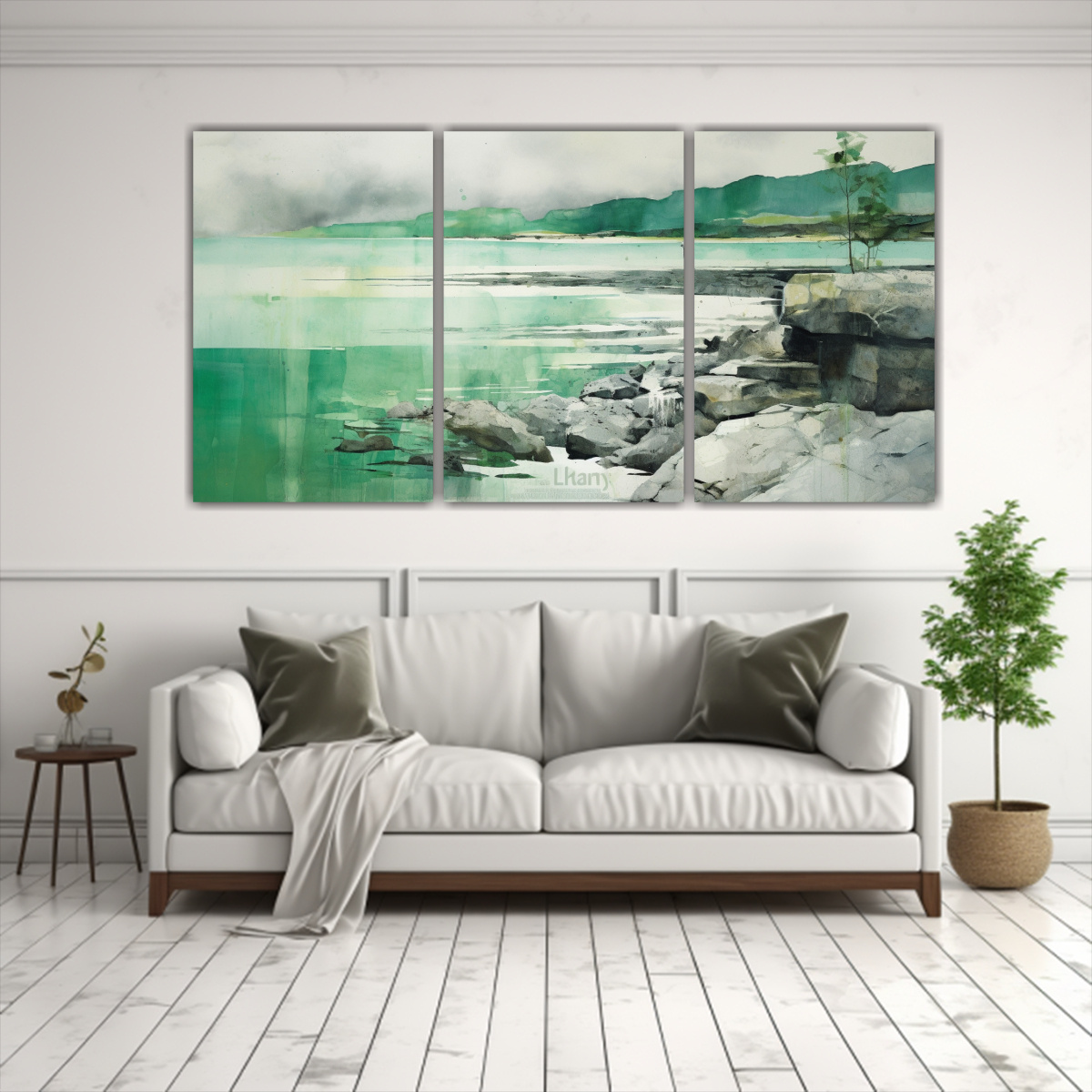 CUADRO ACUARELA IMPACTANTE CON VERDE, TURQUESA Y 60X30 CM - 2