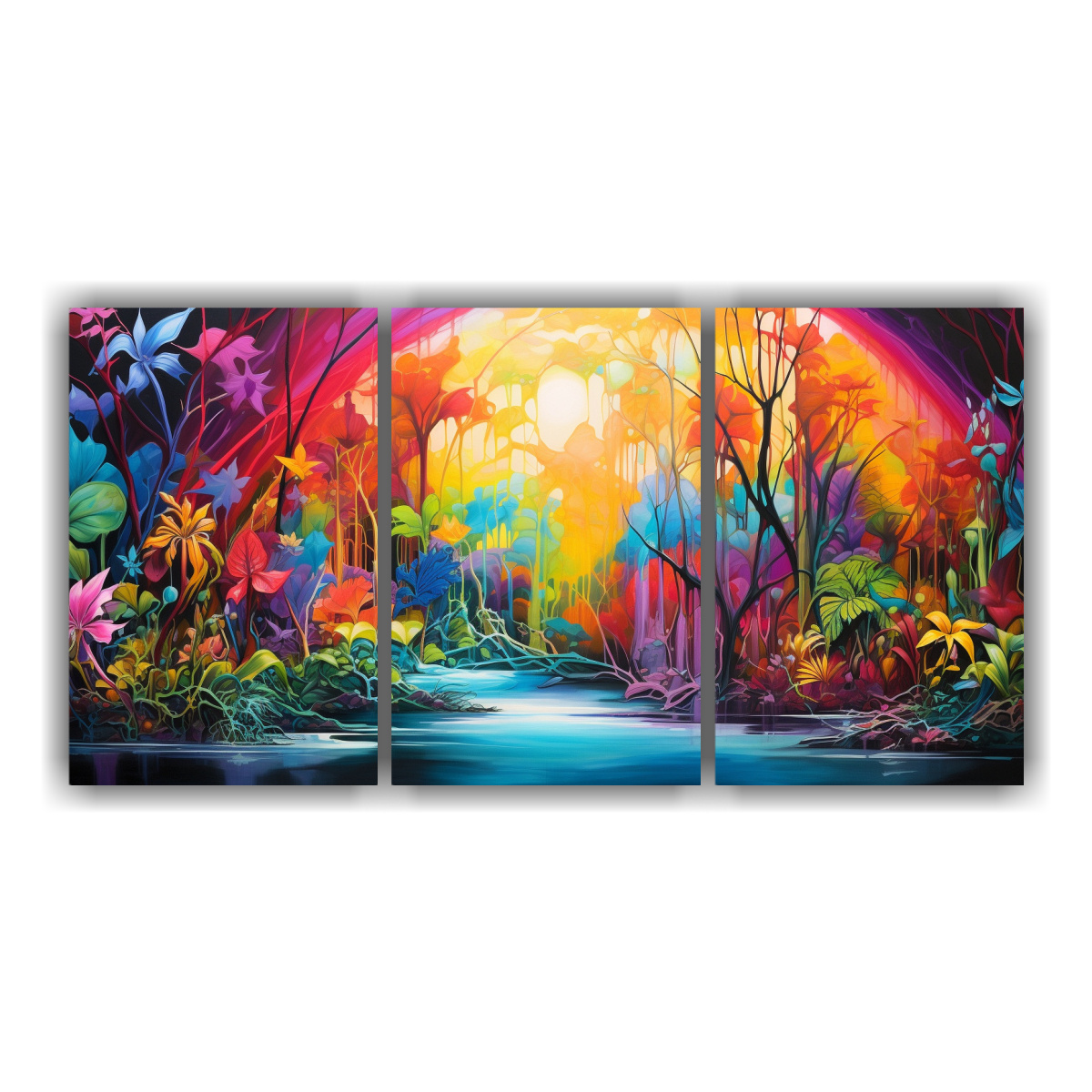 PAISAJE TROPICAL ABSTRACTO EN PINTURAS DE 90X45 CM - 1