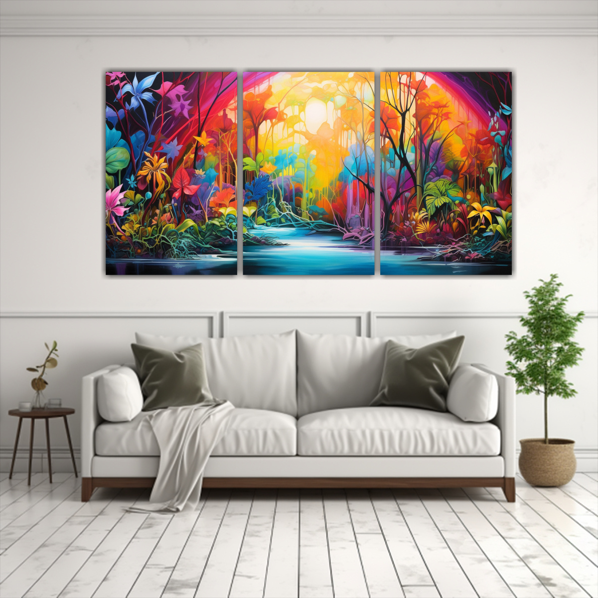 PAISAJE TROPICAL ABSTRACTO EN PINTURAS DE 90X45 CM - 2