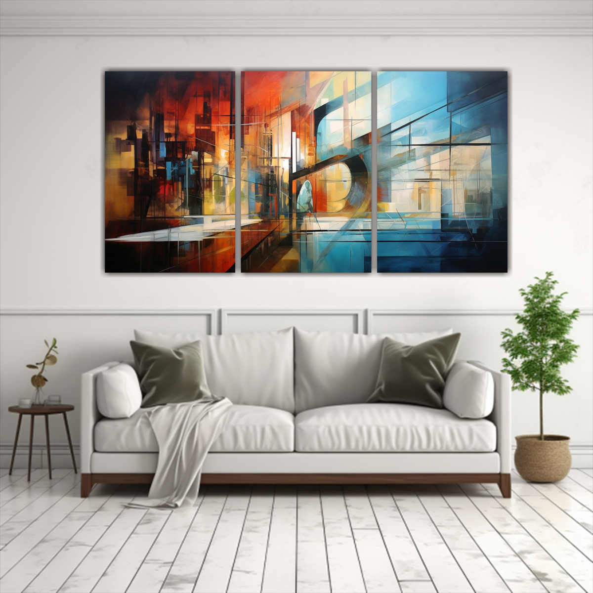 SET 3 PINTURAS DE PARED HORIZONTAL ABSTRACTAS DE 90X45 CM - 2