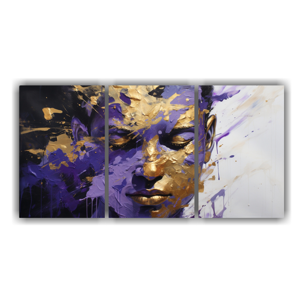 TRÍPTICO ARTE SIMETRÍA FACIAL TONOS ORO Y 120X60 CM - 1