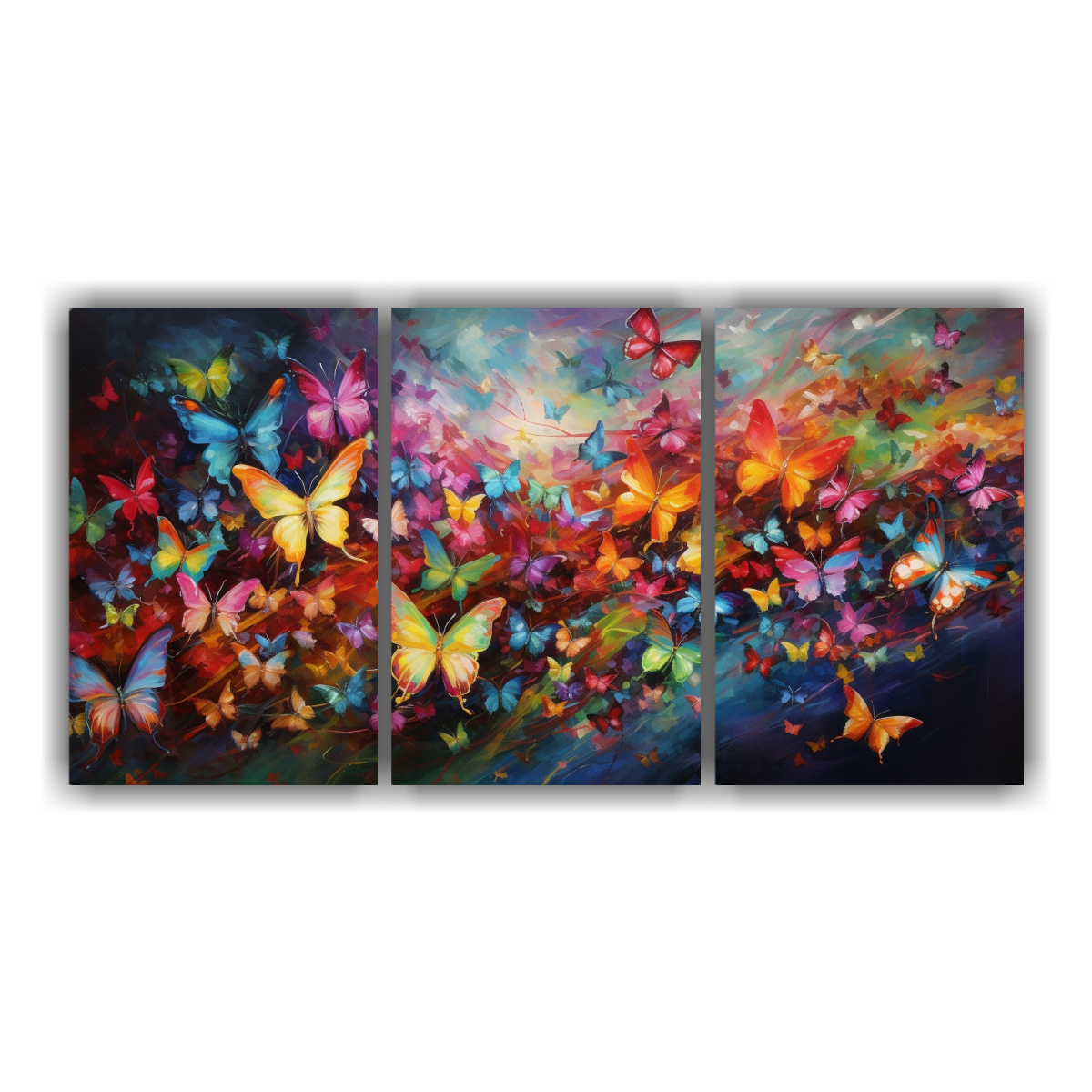 SET DE 3 CUADROS ABSTRACTOS DE MARIPOSAS ARTE 180X90 CM - 1