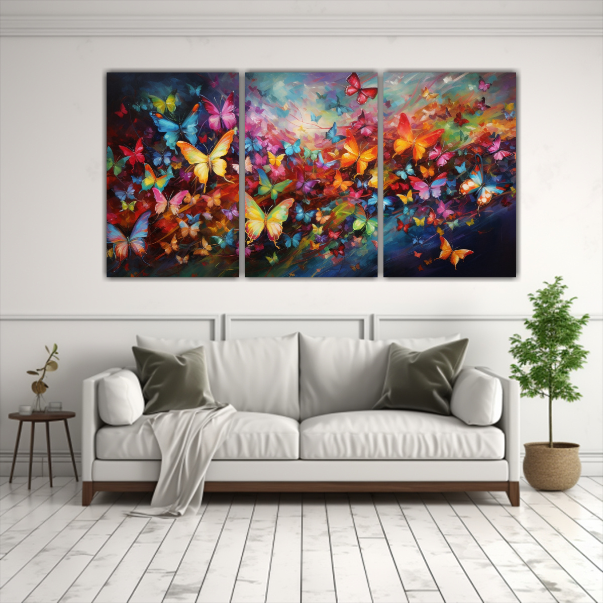 SET DE 3 CUADROS ABSTRACTOS DE MARIPOSAS ARTE 180X90 CM - 2