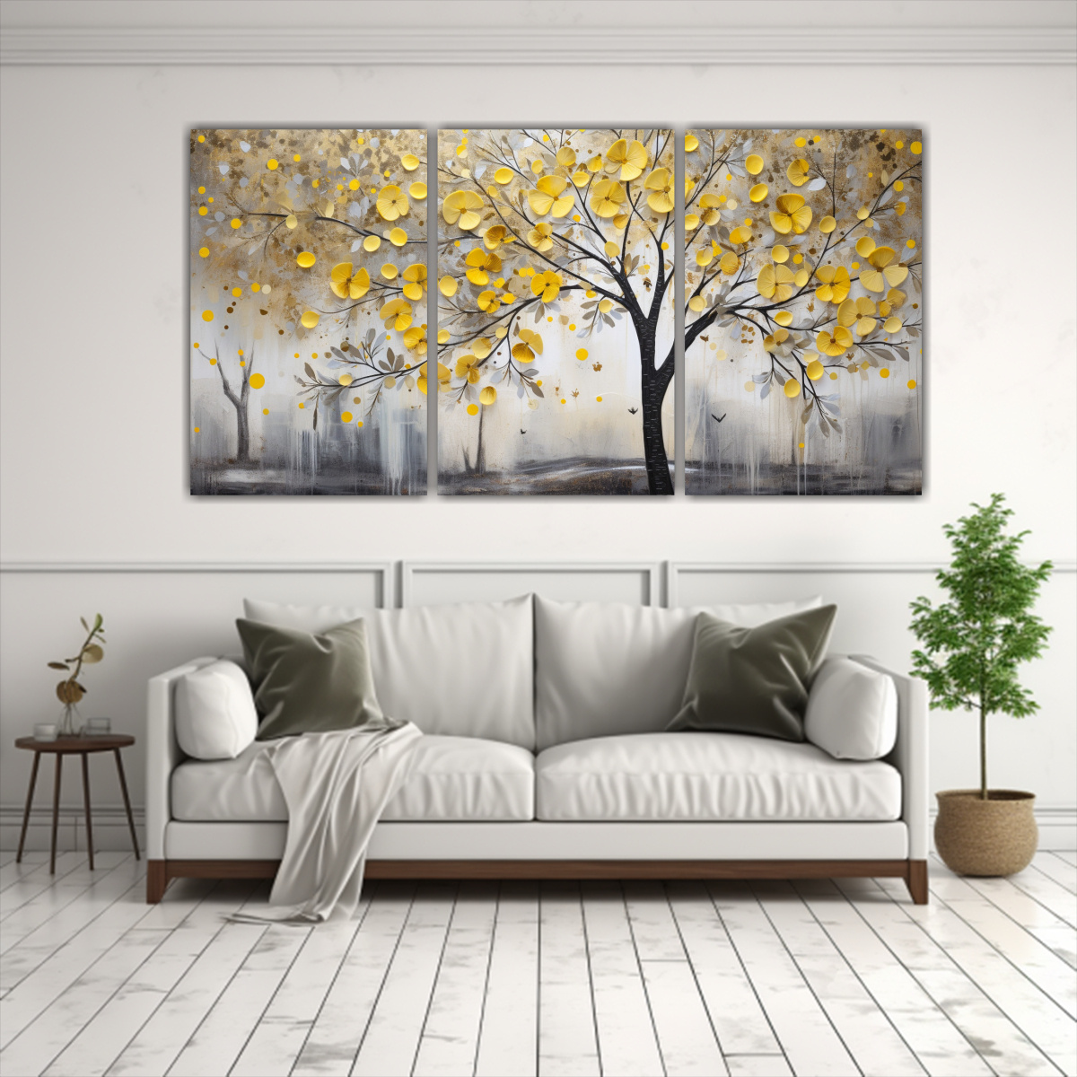 CONJUNTO 3 TELAS BASTIDOR VINTAGE ÁRBOL AMARILLO 60X30 CM - 2