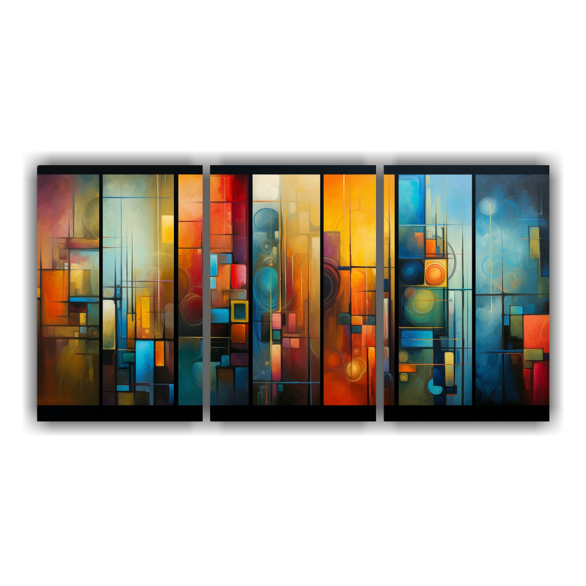 CONJUNTO DE 3 CUADROS ABSTRACTOS VERTICALES EN 240X120 CM - 1