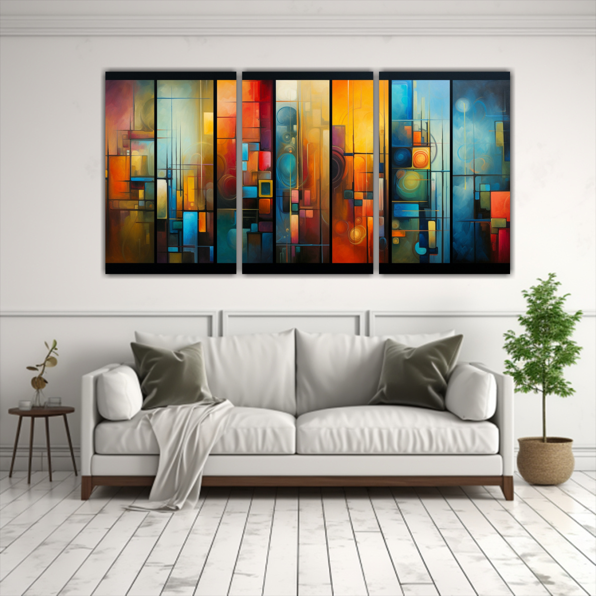CONJUNTO DE 3 CUADROS ABSTRACTOS VERTICALES EN 240X120 CM - 2