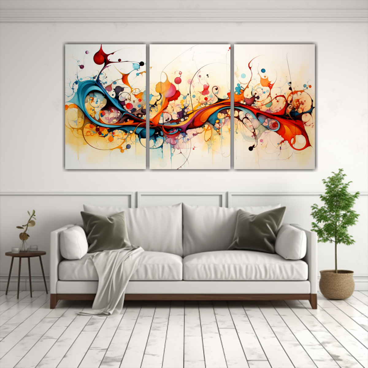 TRÍPTICO DE PINTURAS ABSTRACTAS INTENSAS CON 90X45 CM - 2