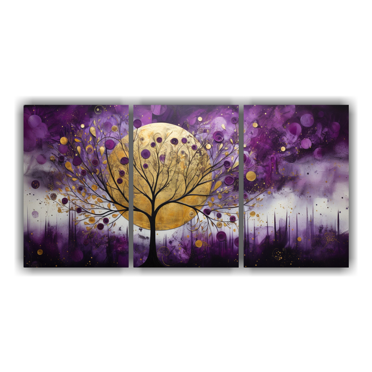 PINTURA DECORATIVA: ÁRBOL EN PÚRPURA Y AMARILLO 240X120 CM - 1