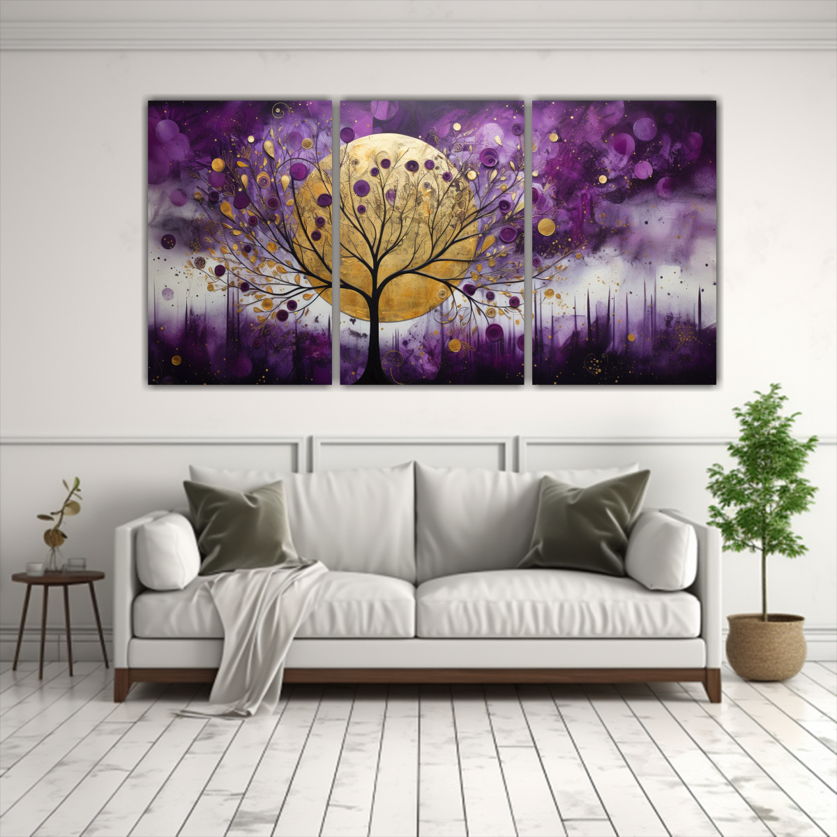 PINTURA DECORATIVA: ÁRBOL EN PÚRPURA Y AMARILLO 240X120 CM - 2