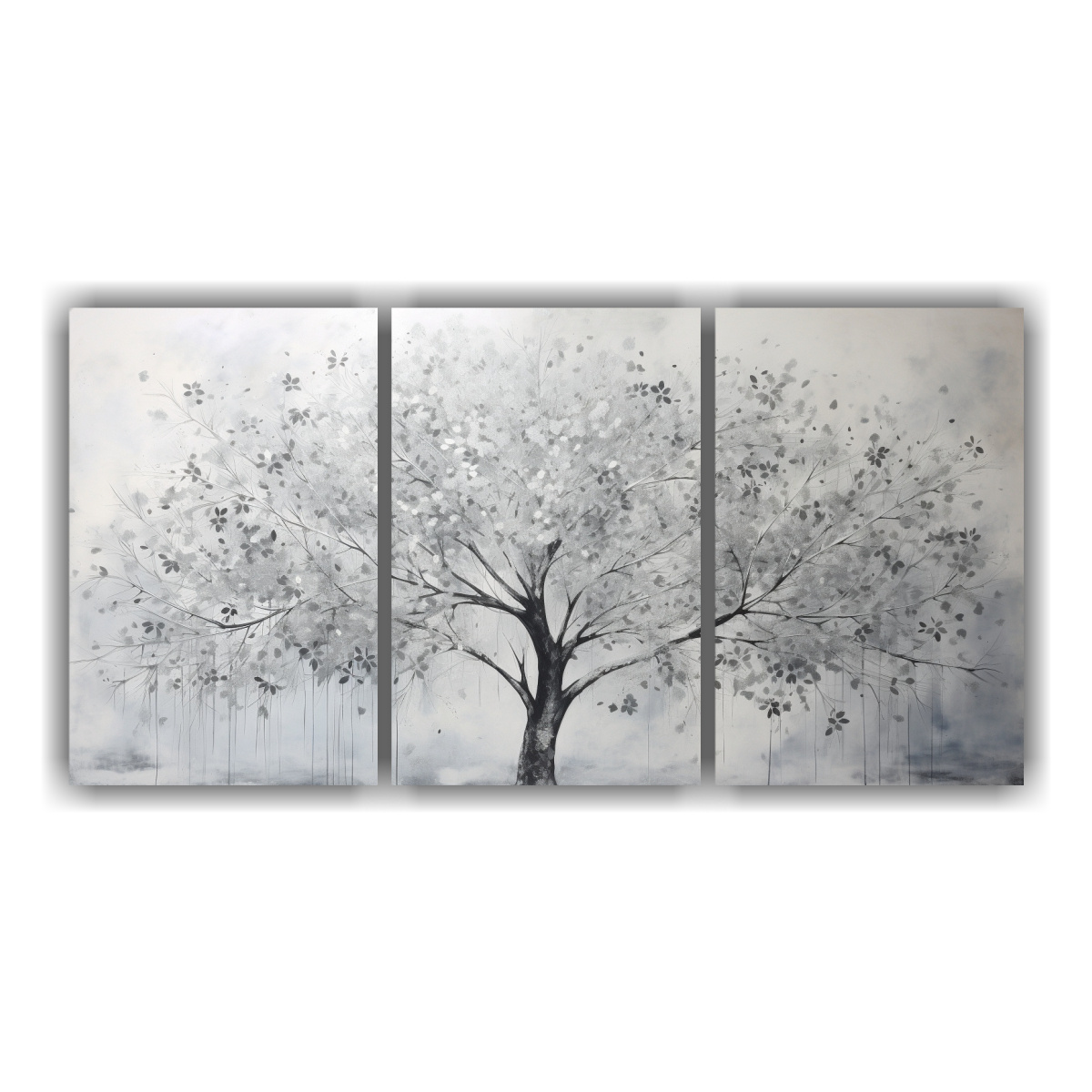 PINTURA EN LIENZO DE ÁRBOL EN BLANCO Y PLATA EN 150X75 CM - 1