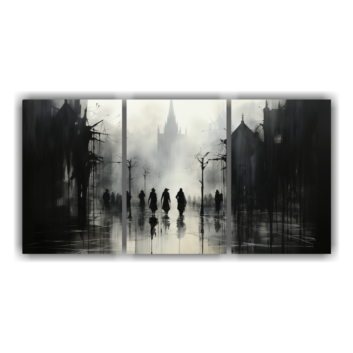 SET 3 TELAS MOVIMIENTO FLORAL DIBUJO TINTA DE 240X120 CM - 1