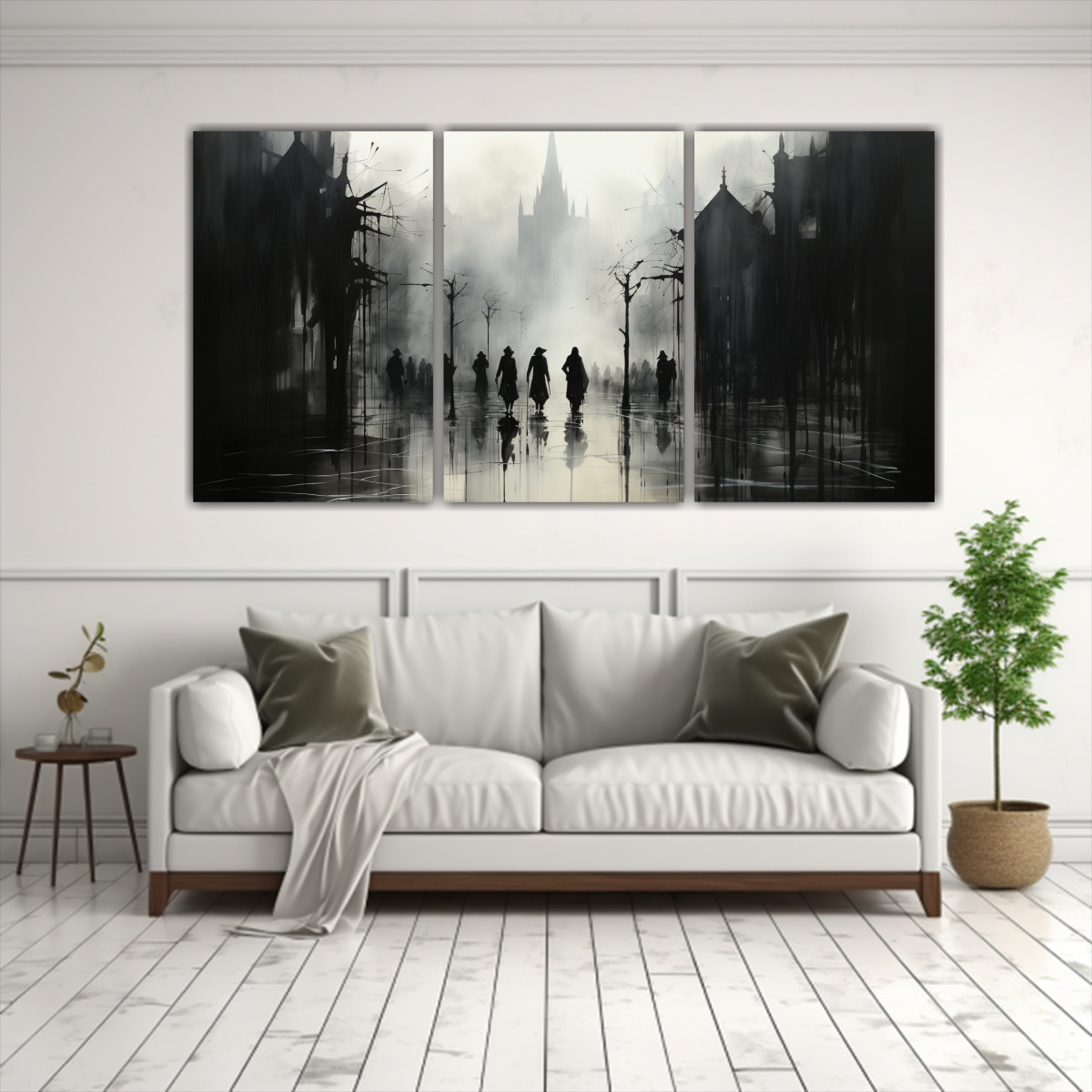SET 3 TELAS MOVIMIENTO FLORAL DIBUJO TINTA DE 240X120 CM - 2
