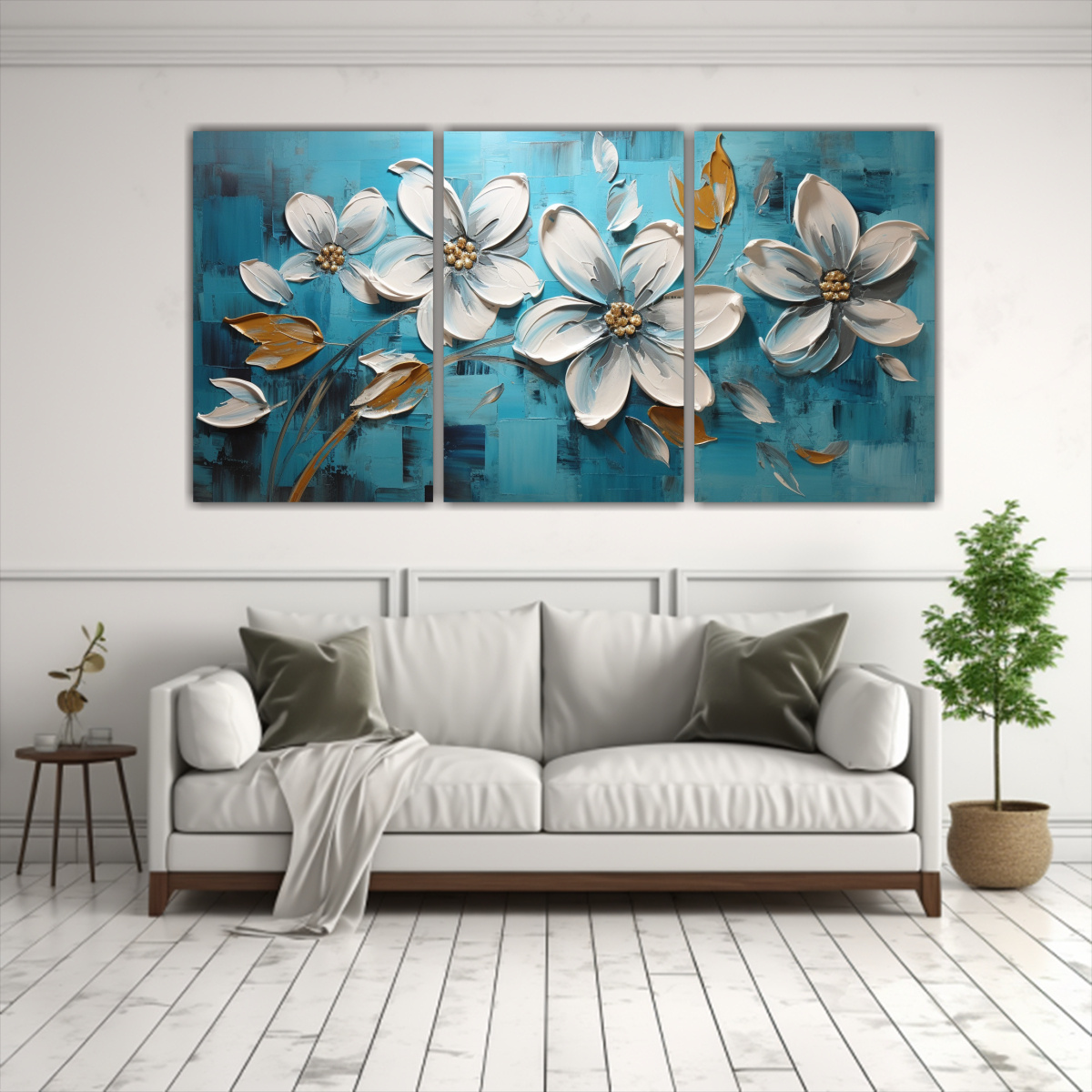 PINTURA LLAMATIVA FLOR TURQUESA EN LIENZO ESTILO 60X30 CM - 2