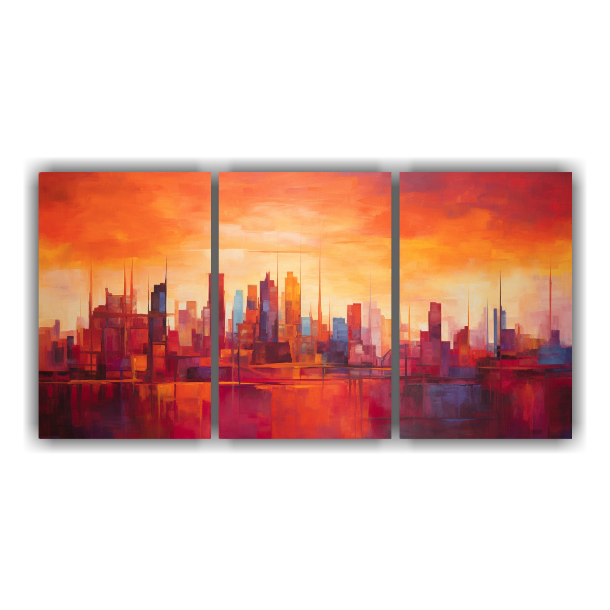 PAISAJE URBANO ABSTRACTO INSPIRADOR, TRES CUADROS 240X120 CM - 1