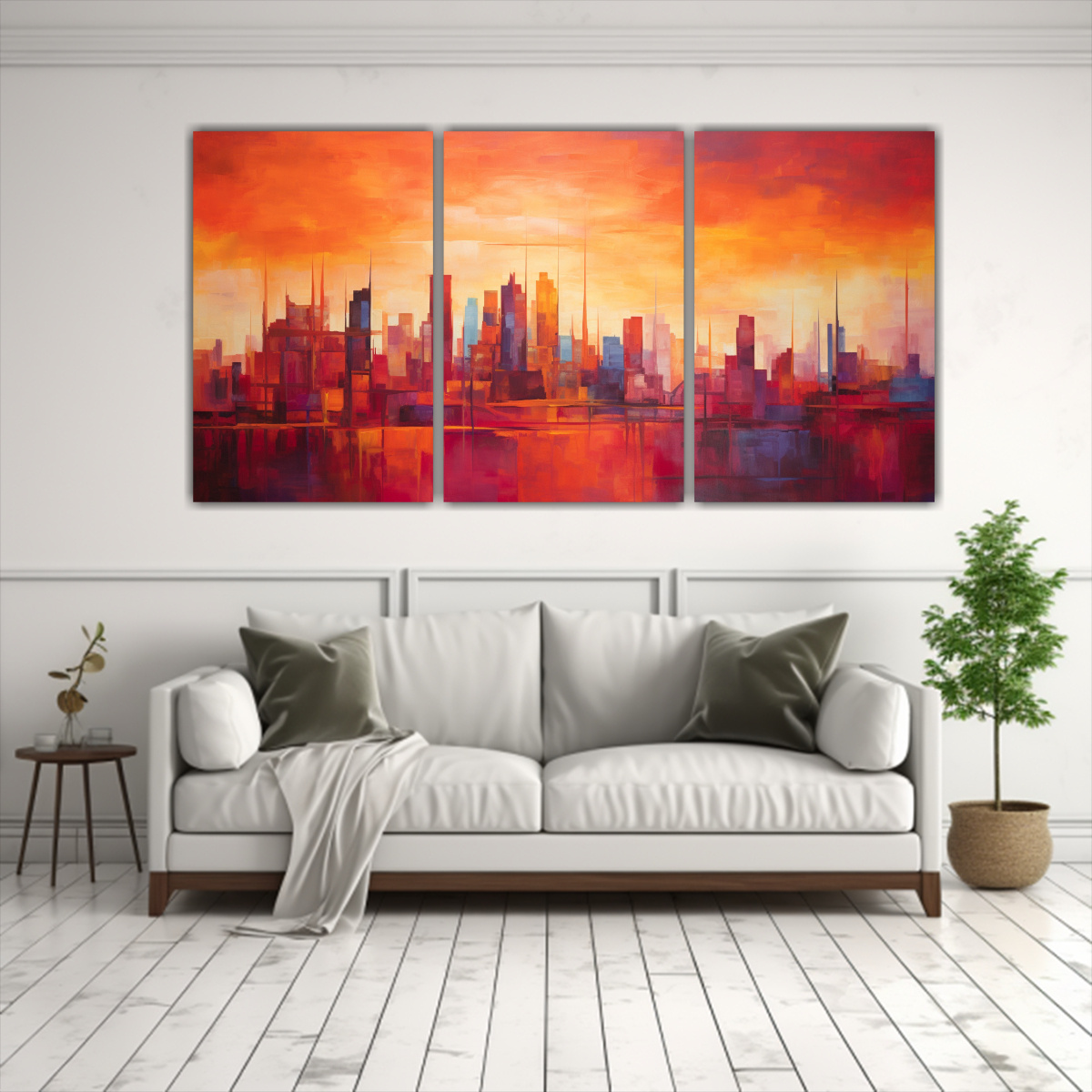 PAISAJE URBANO ABSTRACTO INSPIRADOR, TRES CUADROS 240X120 CM - 2