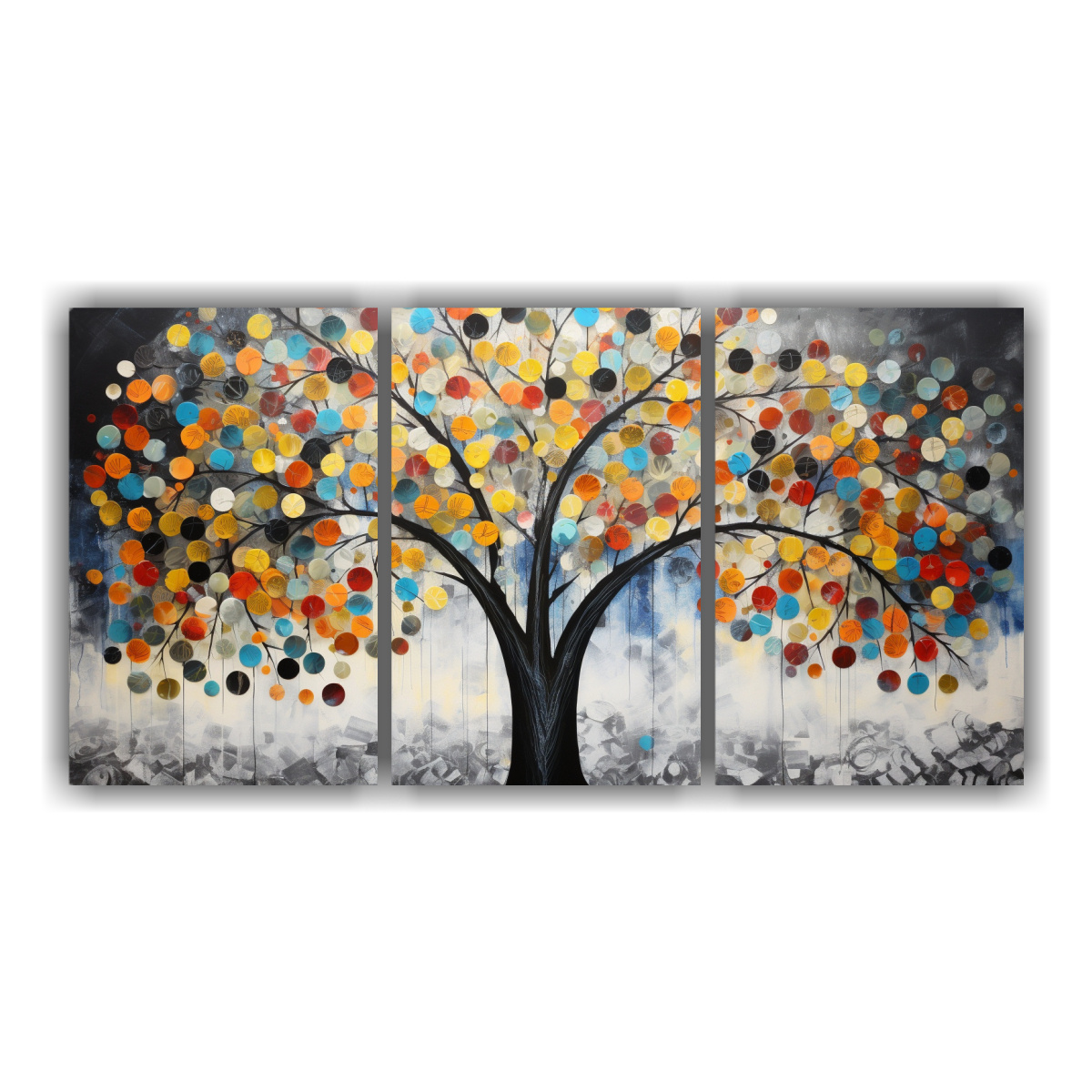 PINTURA DECORATIVA CON VIBRANTES COLORES Y PLATA 120X60 CM - 1