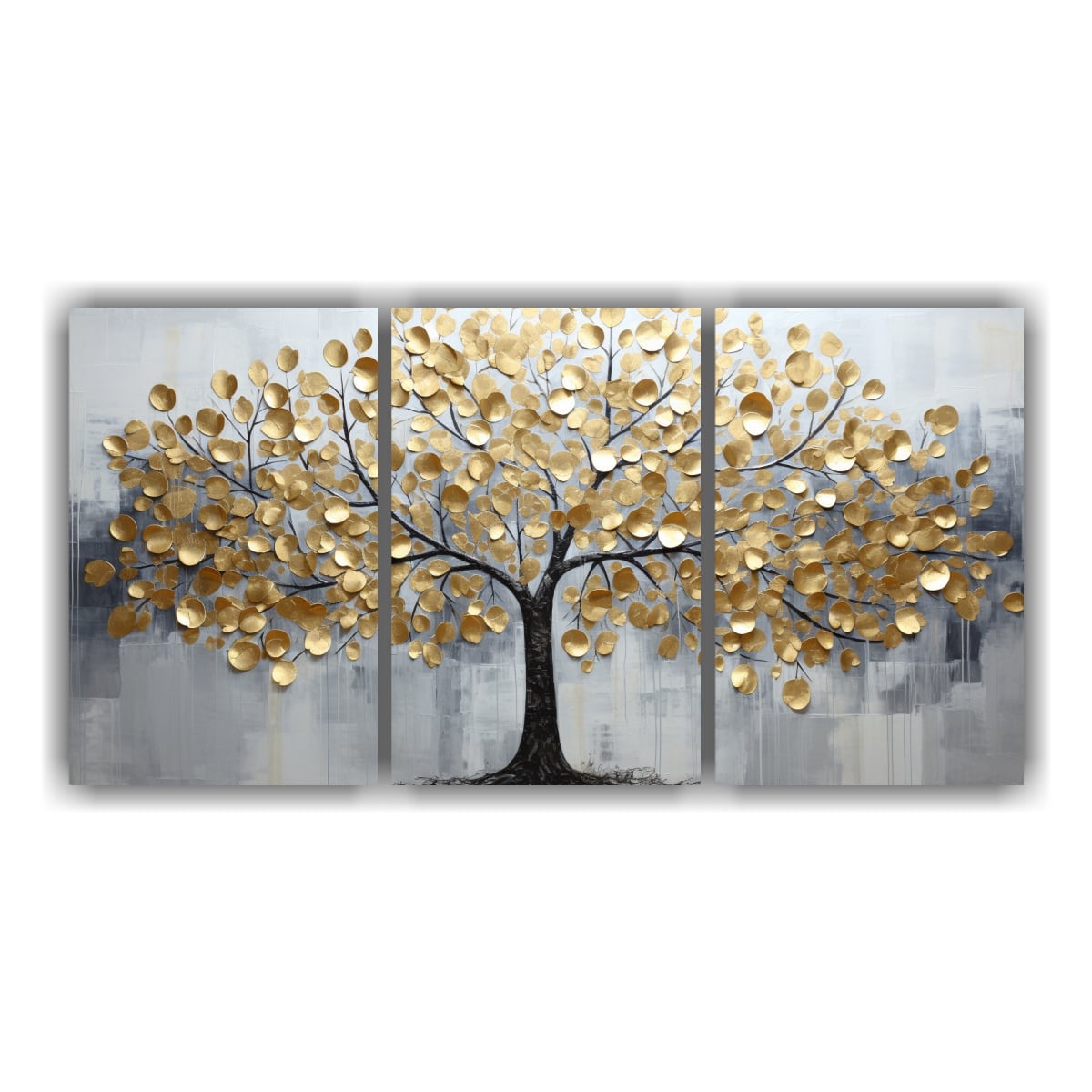 CONJUNTO 3 PINTURAS DECORATIVAS ÁRBOL DE ORO Y 60X30 CM - 1
